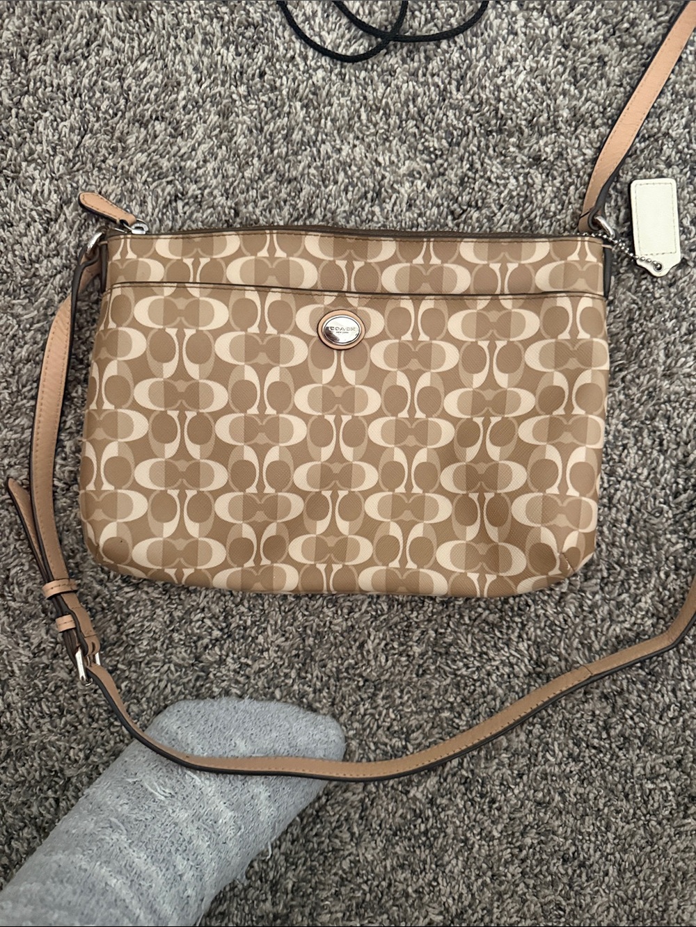 Coach Tan Signature Canvas Crossbody with Leather Trim